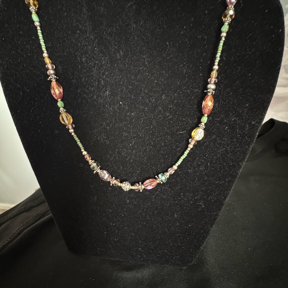 Bohemian Turquoise, Sterling, and Aurora Borealis Beaded Necklace - Picture 3 of 8